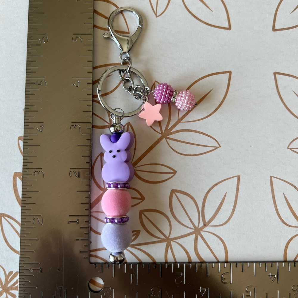 PEEPS Bunny Beaded Keychain / Purse Charm - Handmade - Picture 10 of 10